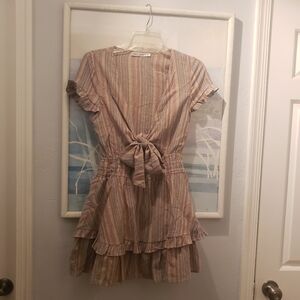 Chic Striped Tan Mini Dress